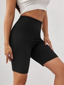 SHEIN Unity Solid High Waisted Cycling Shorts - Black - View 1