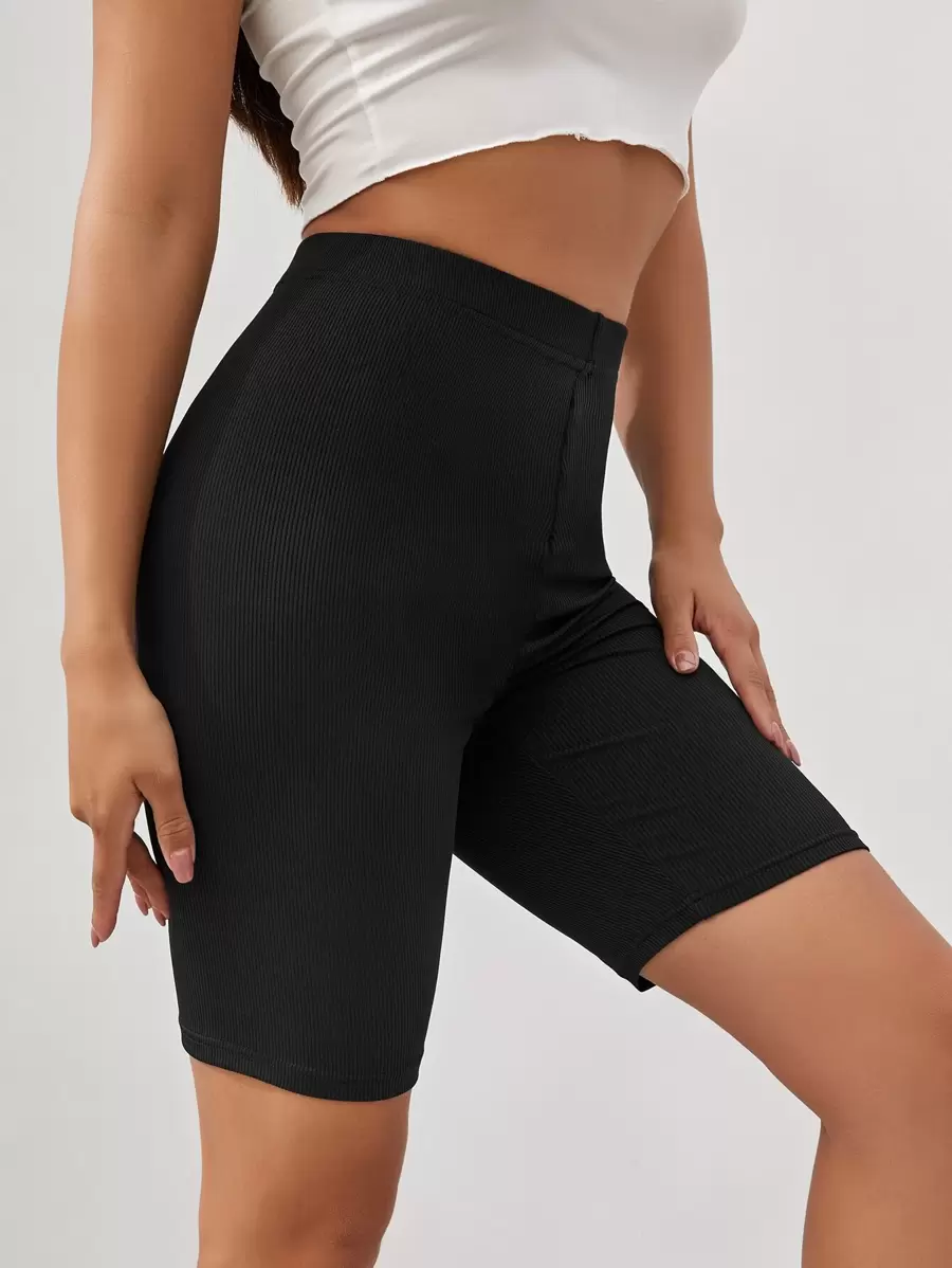 SHEIN Unity Solid High Waisted Cycling Shorts - Black - View 1