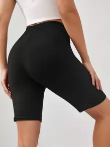 SHEIN Unity Solid High Waisted Cycling Shorts - Black - View 2