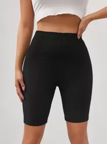 SHEIN Unity Solid High Waisted Cycling Shorts - Black - View 3