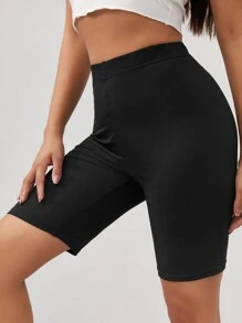 SHEIN Unity Solid High Waisted Cycling Shorts - Black - View 4
