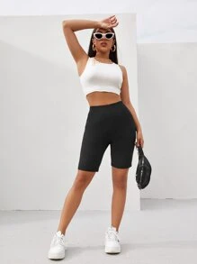 SHEIN Unity Solid High Waisted Cycling Shorts - Black - View 5