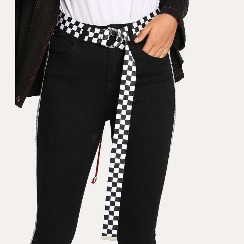 

Checkerboard Tape Belt, Black and white