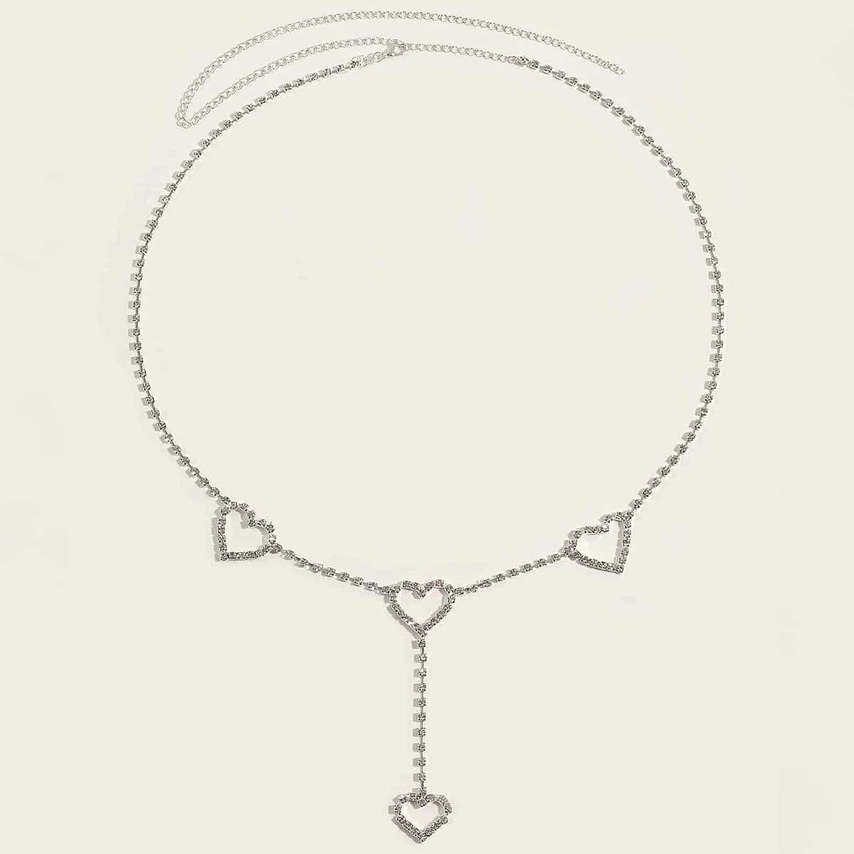 

Rhinestone Heart Chain Belt, Silver