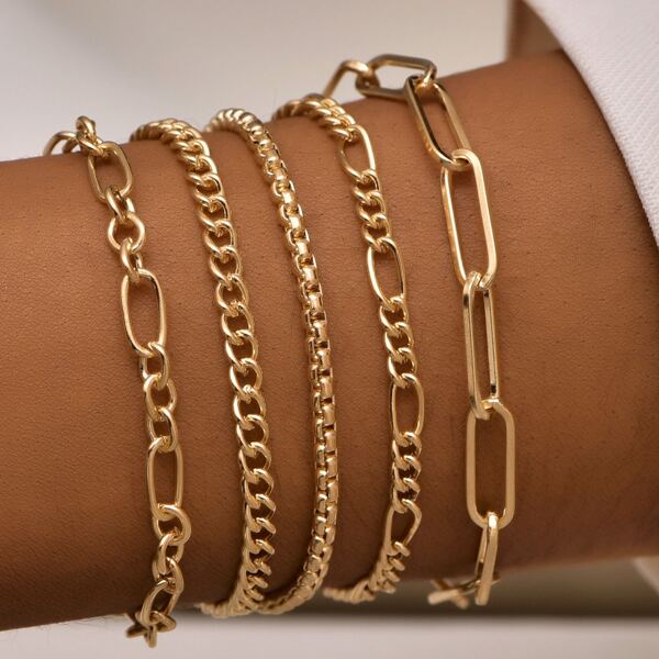 

5pcs Metal Chain Bracelet, Gold