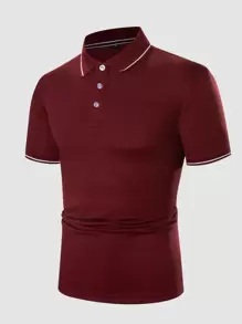 Manfinity Homme Áo thun có cổ Nam Tương phản ràng buộc Công việc - Màu Đỏ Sâu - Xem 1