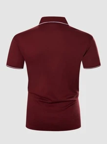 Manfinity Homme Áo thun có cổ Nam Tương phản ràng buộc Công việc - Màu Đỏ Sâu - Xem 2