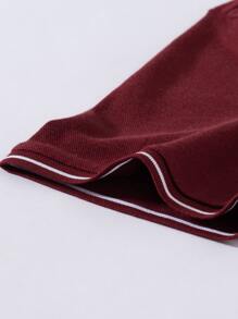 Manfinity Homme Áo thun có cổ Nam Tương phản ràng buộc Công việc - Màu Đỏ Sâu - Xem 3
