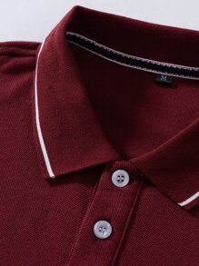 Manfinity Homme Áo thun có cổ Nam Tương phản ràng buộc Công việc - Màu Đỏ Sâu - Xem 4