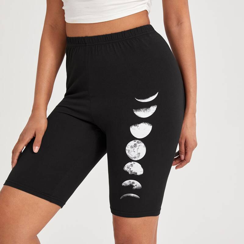 

Moon Graphic Biker Shorts, Black