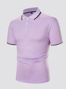 Manfinity Homme 男士拼接邊polo襯衫 - 紫丁香色 - 查看 1