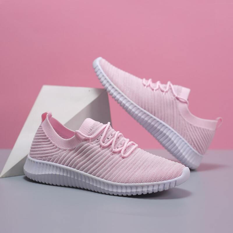 

Lace Up Decor Knit Running Shoes, Pink