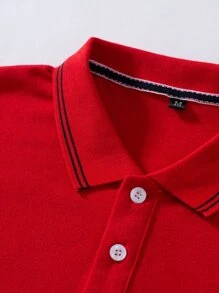 Manfinity Homme 男士拼接邊polo襯衫 - 紅色 - 查看 4