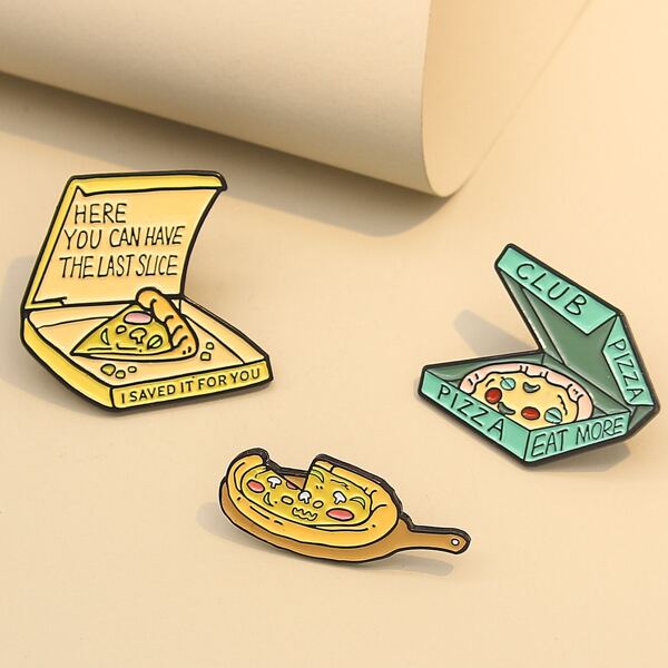 

3pcs Pizza Design Brooch, Multicolor