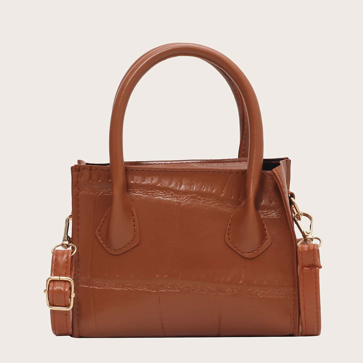 

Croc Embossed Satchel Bag, Brown