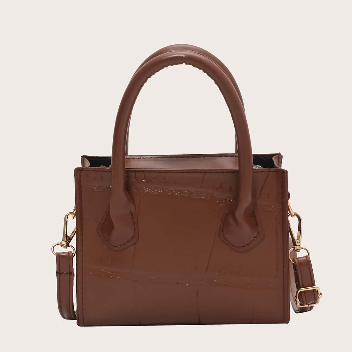 

Croc Embossed Satchel Bag, Brown