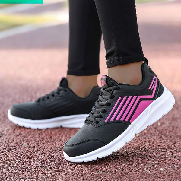 

Lace Up Front Striped Sneakers, Black