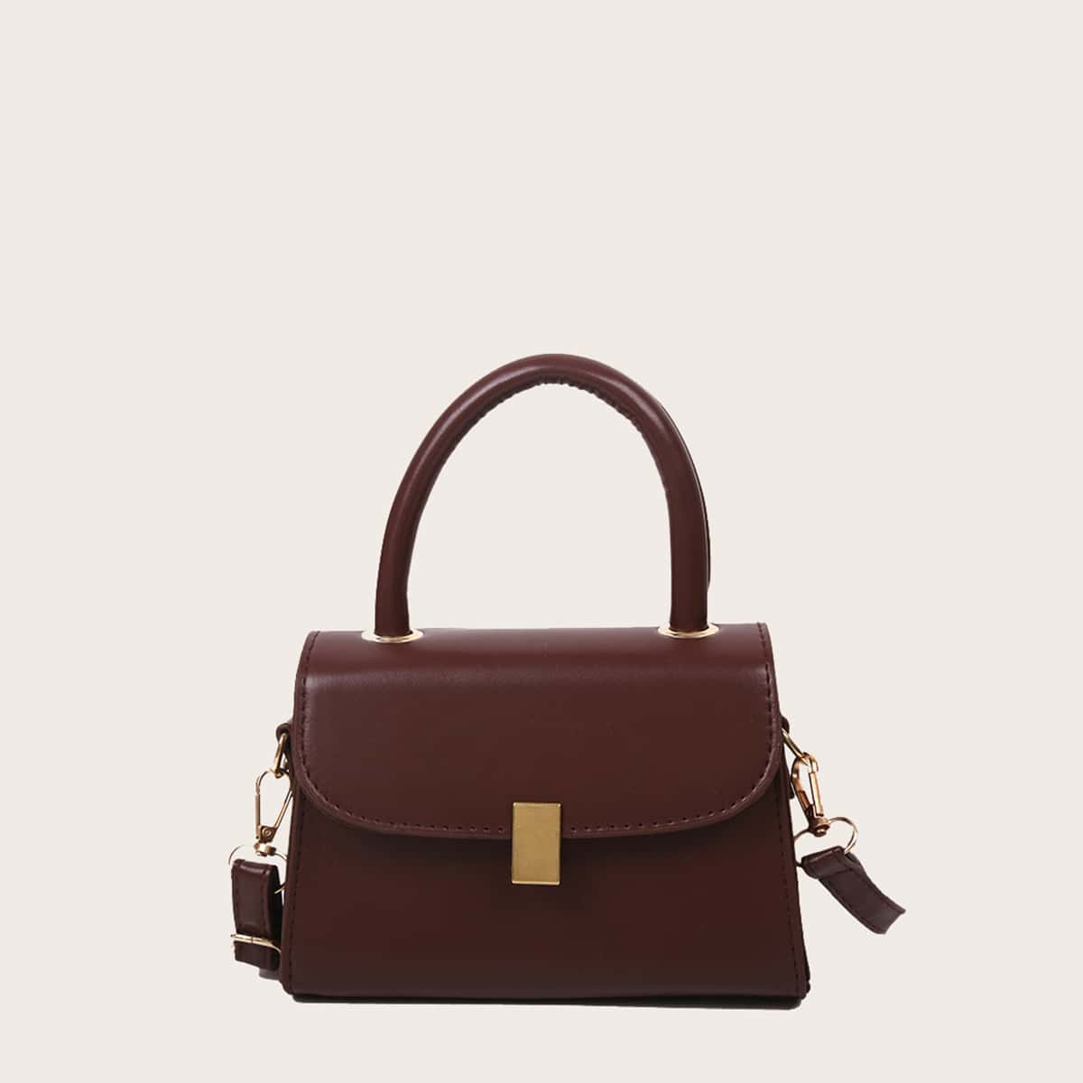 

Solid Flap Satchel Bag, Coffee brown