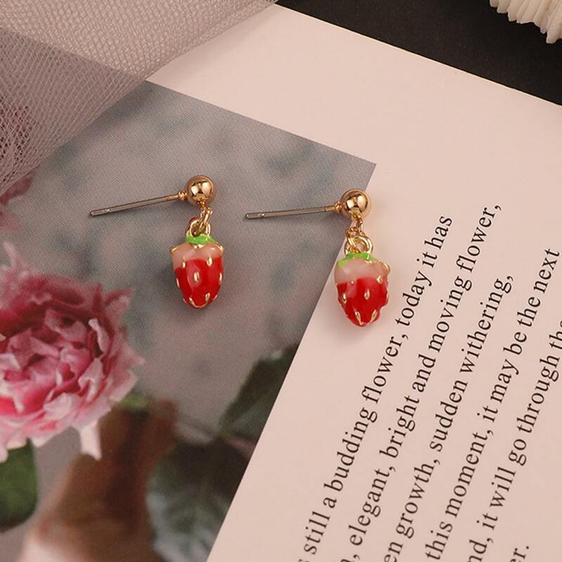 

Strawberry Drop Earrings, Red