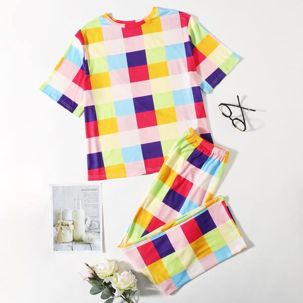 

Plus Colorful Plaid Tee & Pants PJ Set, Multicolor