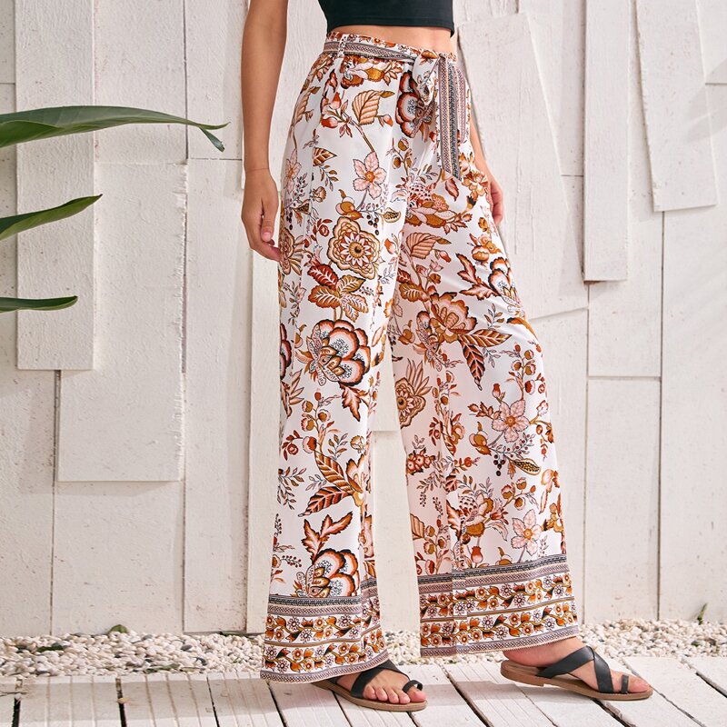 

Floral Belted Wide Leg Pants, Multicolor