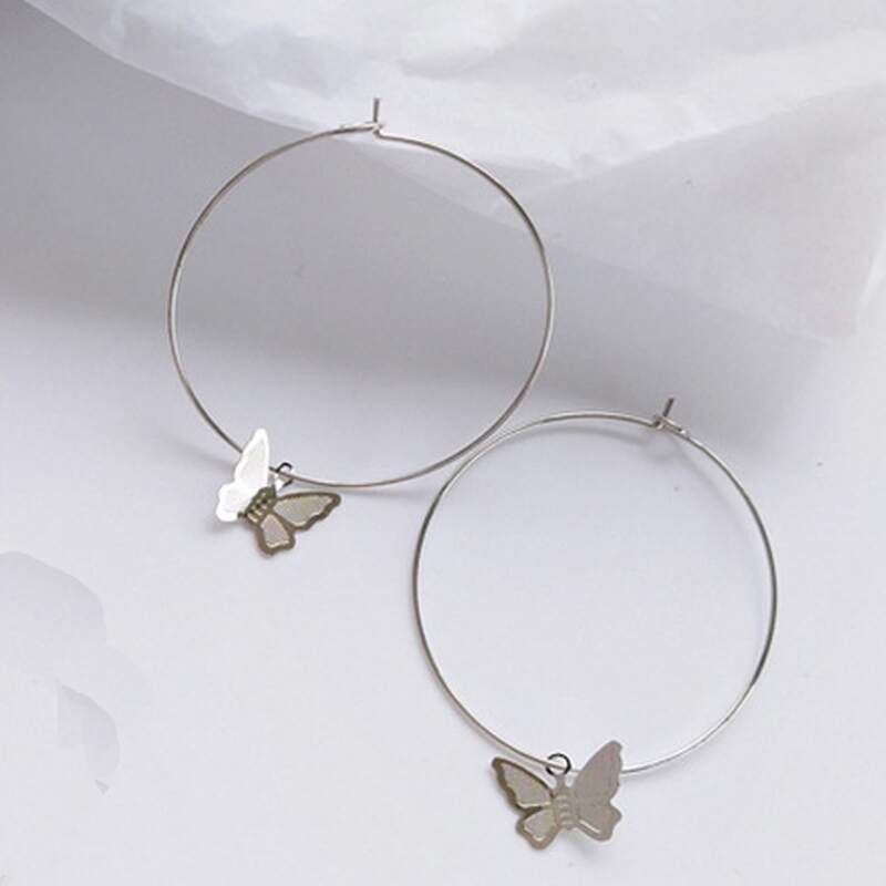 

Butterfly Charm Hoop Earrings, Silver