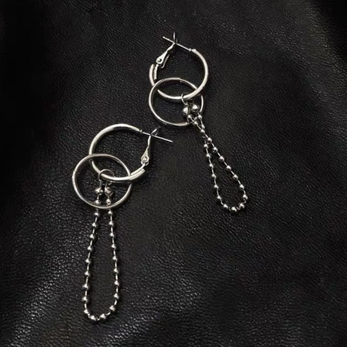 

Ring Linked Chain Drop Earrings, Silver