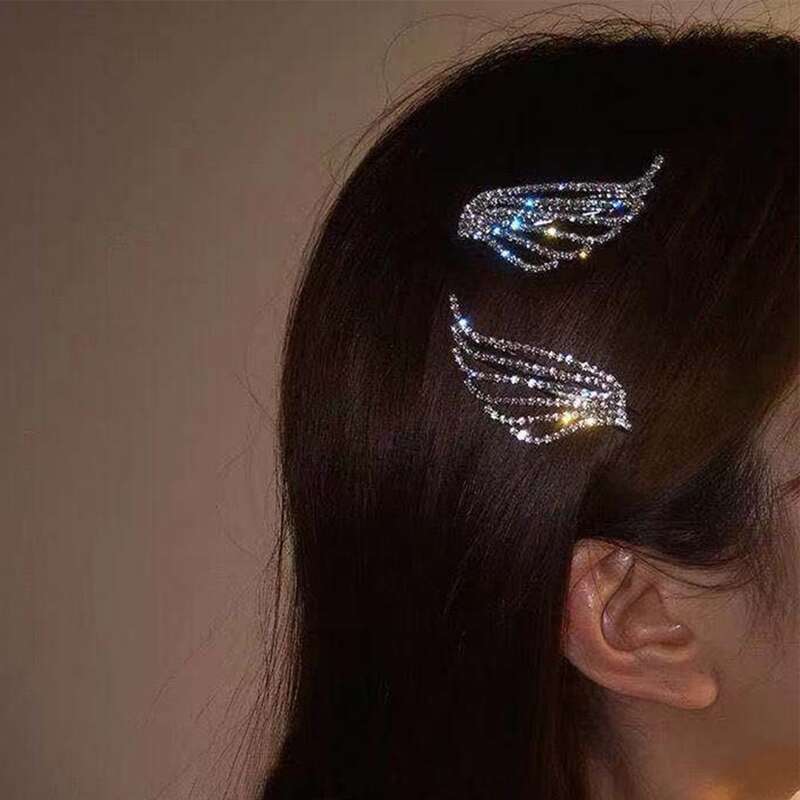 

2pcs Rhinestone Wing Hair Clip, Silver