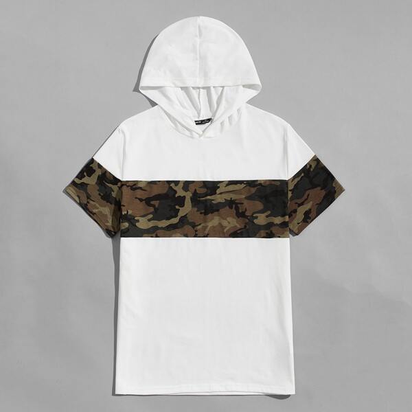 

Men Camo Panel Hooded Top, White