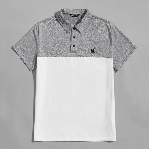 

Men Embroidery Bird Colorblock Polo Shirt, Multicolor
