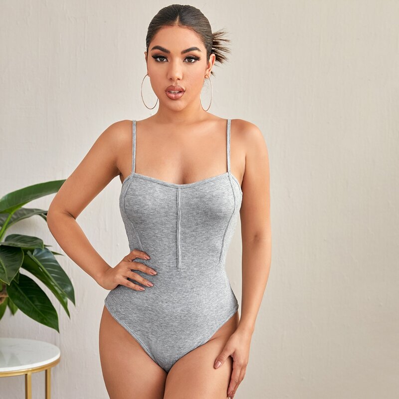 

Solid Skinny Cami Bodysuit, Light grey
