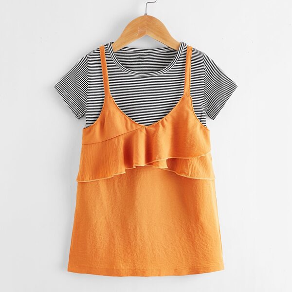 

Toddler Girls Striped Tee & Ruffle Trim Dress, Multicolor