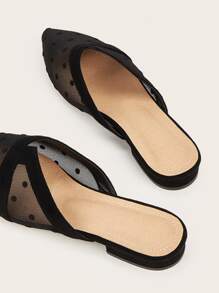 Fall/Winter Polka Dot Sheer Mesh Flat Mules - Black - View 4