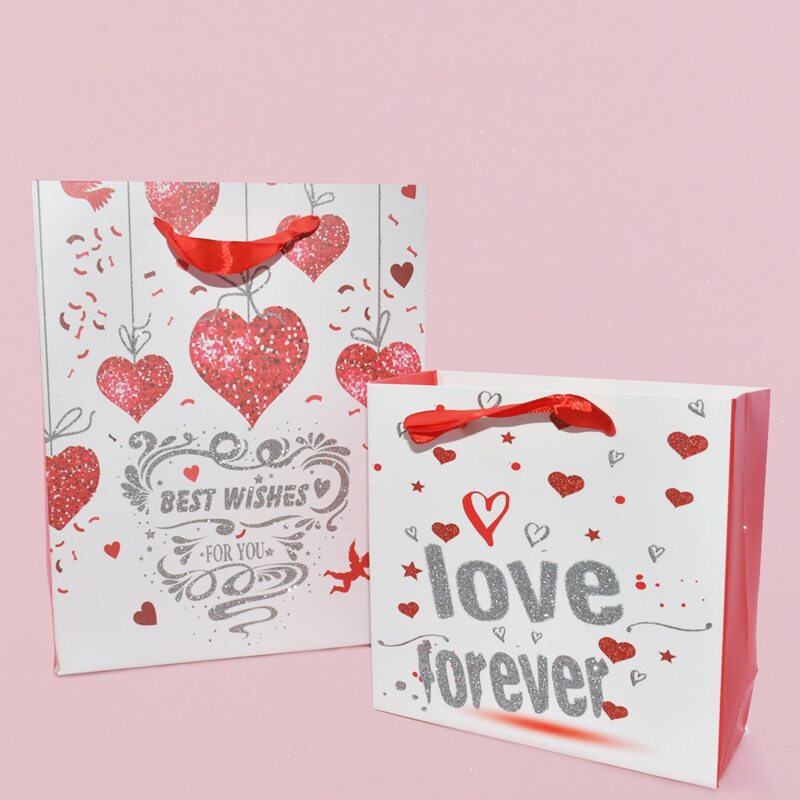 

2pcs Heart Print Gift Bag, White
