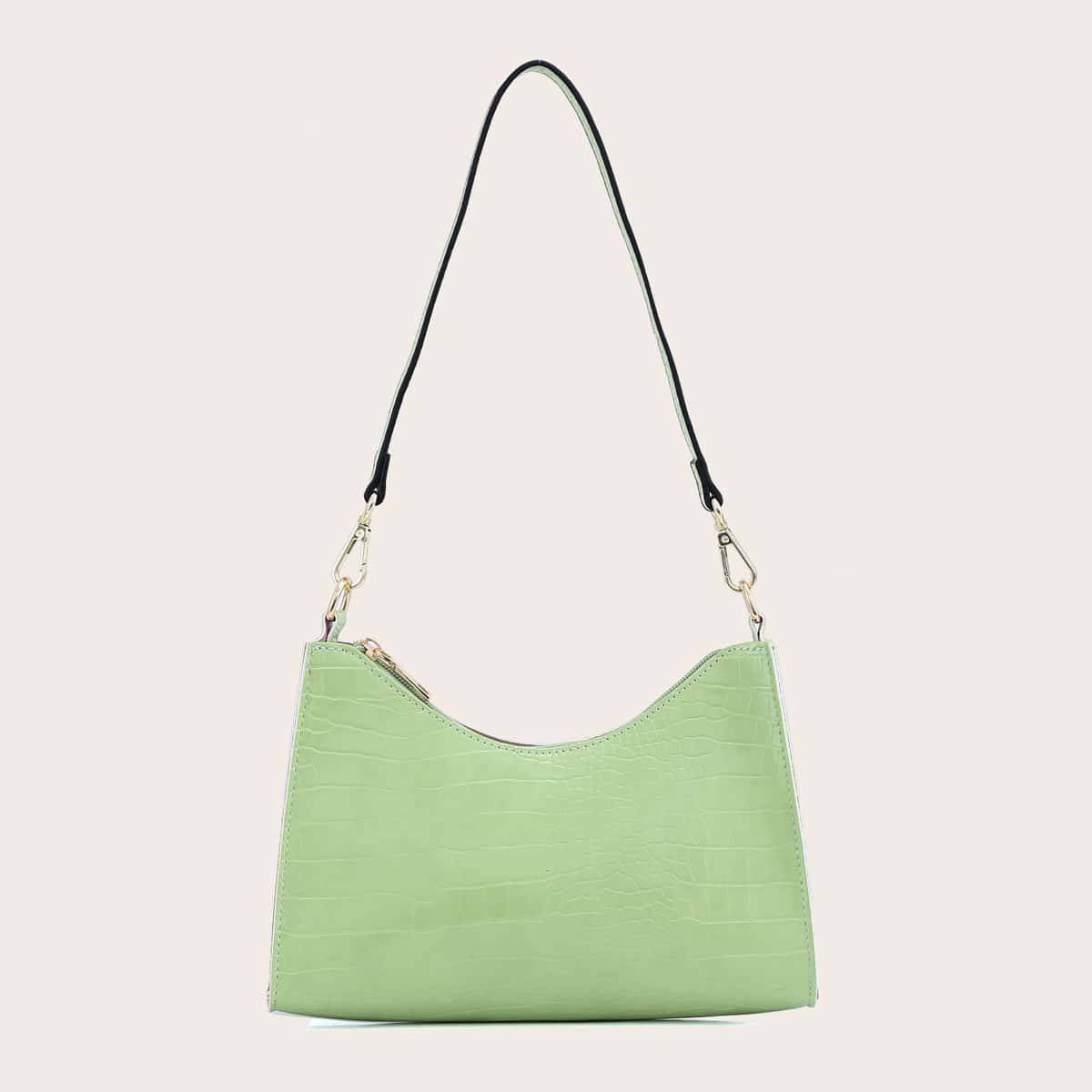 

Croc Embossed Baguette Bag, Green