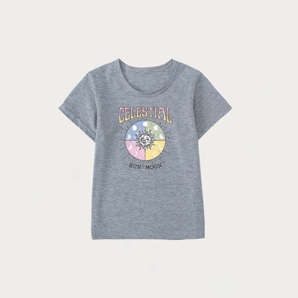 

Girls Letter Graphic Short Sleeve Tee, Grey