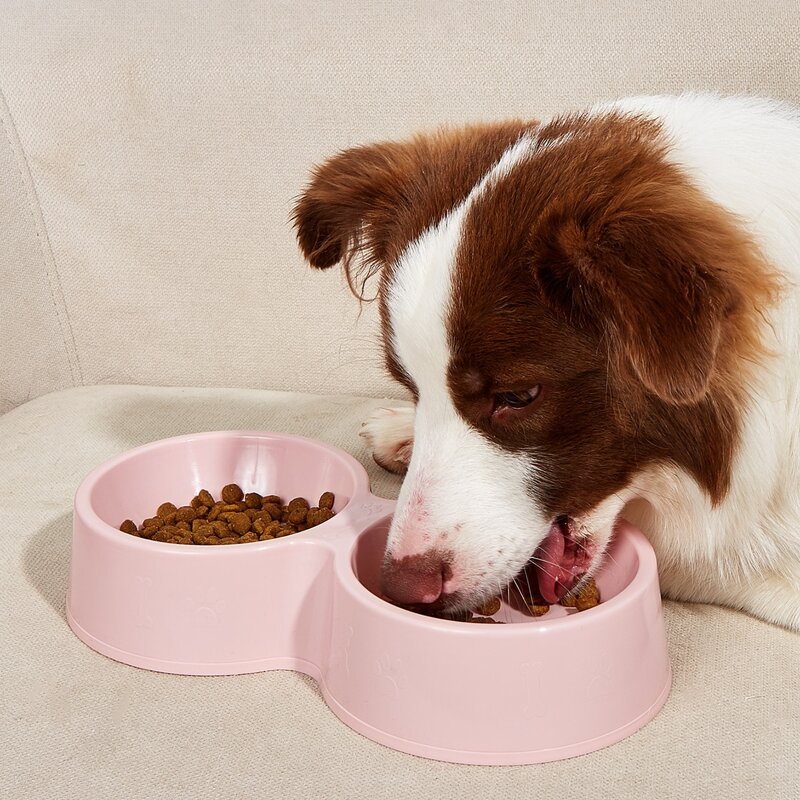 

1pc Solid Double Pet Bowl, Pink