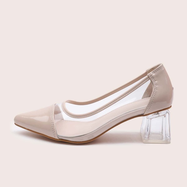 

Point Toe Clear Heeled Court Pumps, Apricot