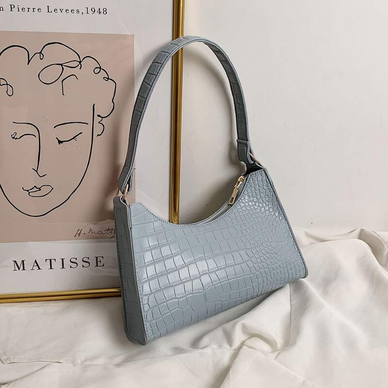 

Croc Embossed Baguette Bag, Blue