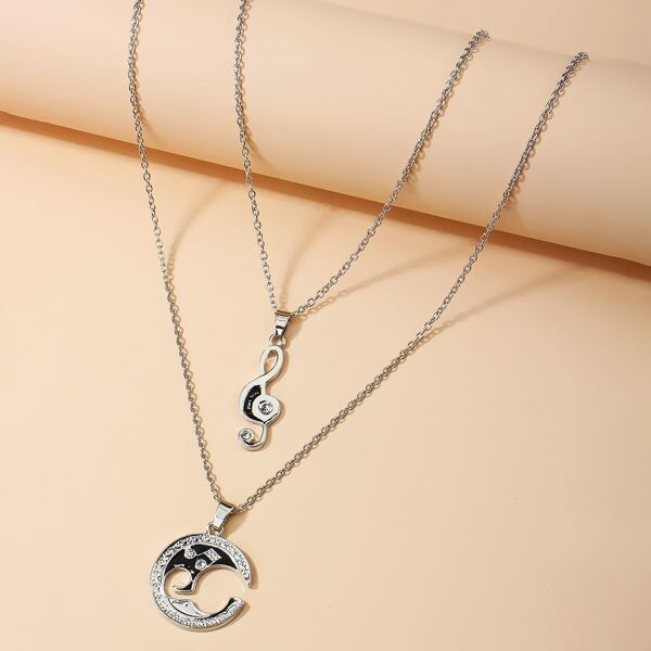 

2pcs Music Note Design Charm Necklace, Silver