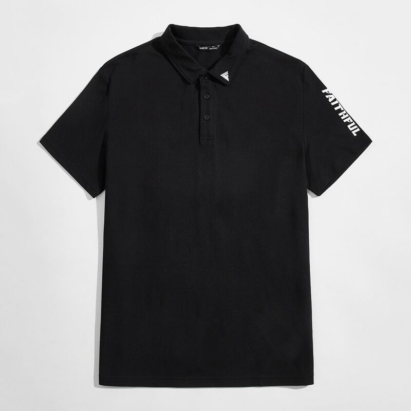 

Guys Letter Graphic Patched Detail Polo Shirt, Black