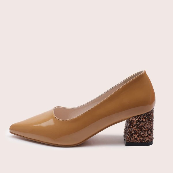 

Point Toe Chunky Heeled Court Pumps, Brown
