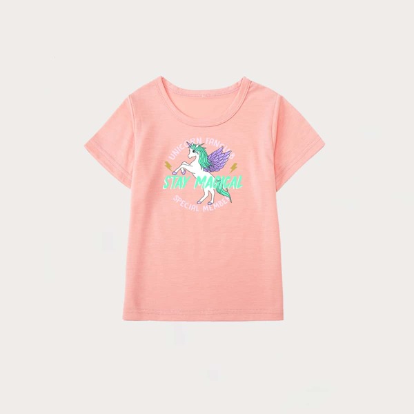 

Toddler Girls Slogan & Unicorn Print Tee, Baby pink