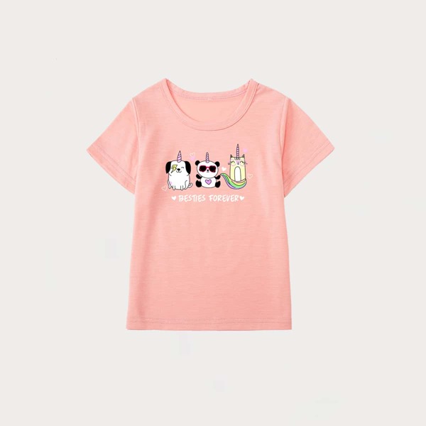 

Toddler Girls Cartoon & Slogan Graphic Tee, Baby pink