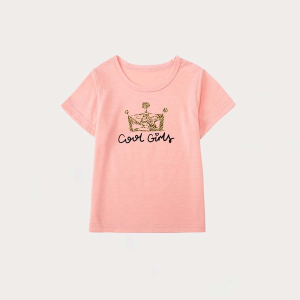 

Toddler Girls Leopard & Slogan Graphic Tee, Baby pink