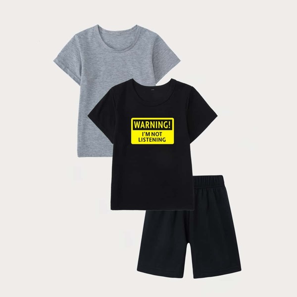 

Boys 3 Pack Slogan Graphic Tee & Shorts, Multicolor