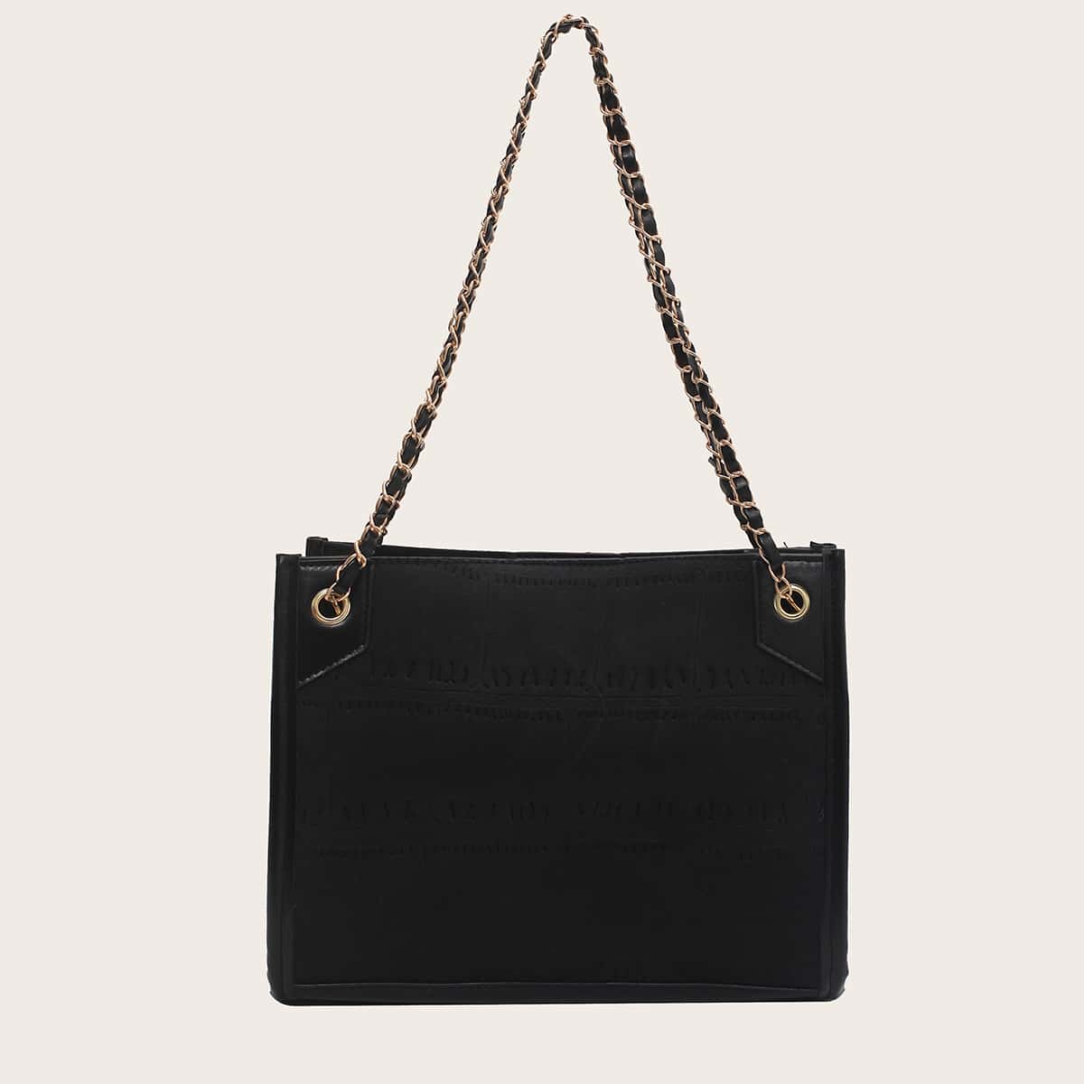 

Croc Embossed Chain Tote Bag, Black