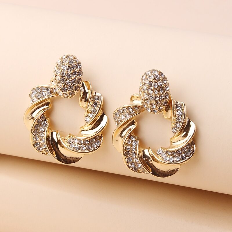 

Rhinestone Twist Drop Earrings, Gold