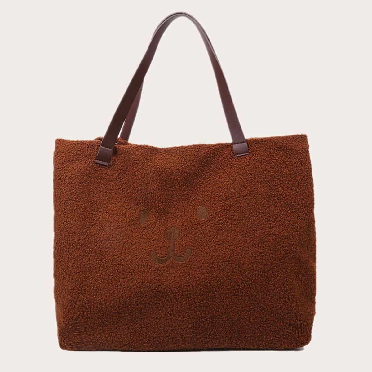 

Cartoon Teddy Tote Bag, Coffee brown