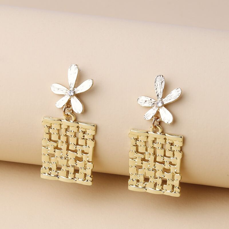 

Floral & Square Drop Earrings, Gold